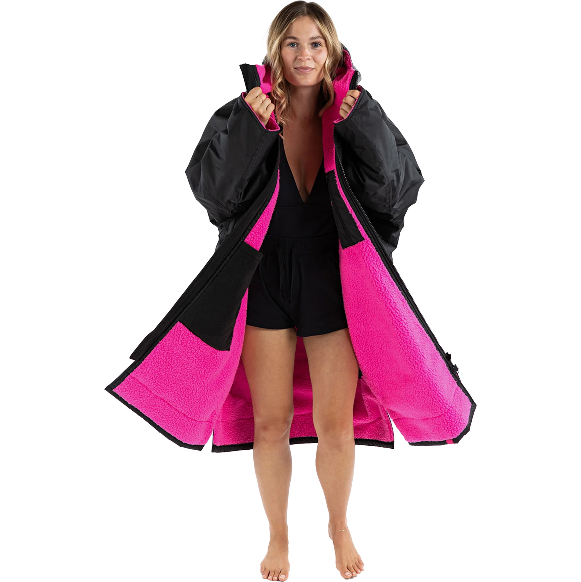 2026 Dryrobe Advance Omkleedjas Met Lange Mouwen DALSV3 - Black / Roze